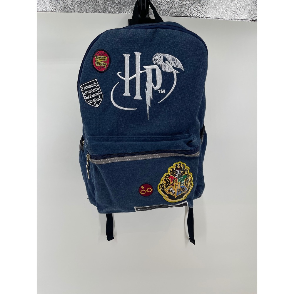 Harry Potter Backpack Navy Blue Canvas Wizard School Embroidered Patches Hogwart